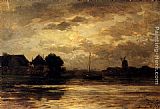 View Of The Spaarne, Haarlem, By Moonlight by Philippe Lodowyck Jacob Sadee